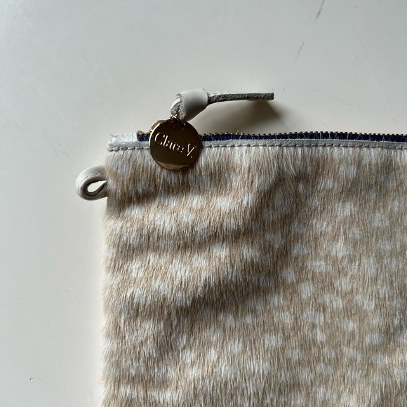 Clare V. Pony hair grey white leopard cheetah print spotted foldover clutch - Picture 3 of 6